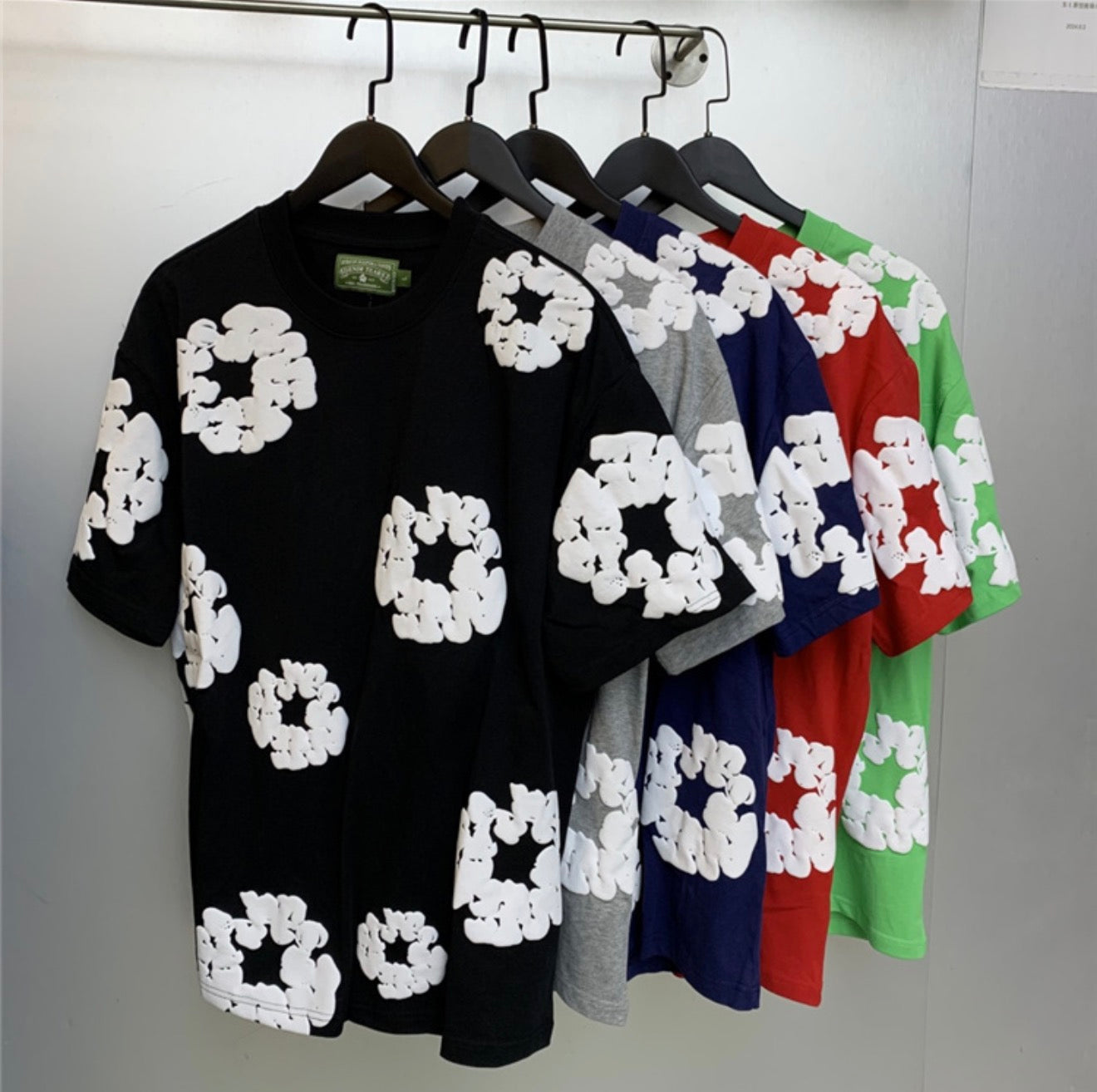 Black, Grey, Blue, Green and Red Shirts