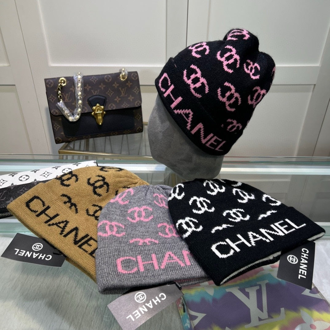 C Brown, Gray, Black & Pink Beanie's